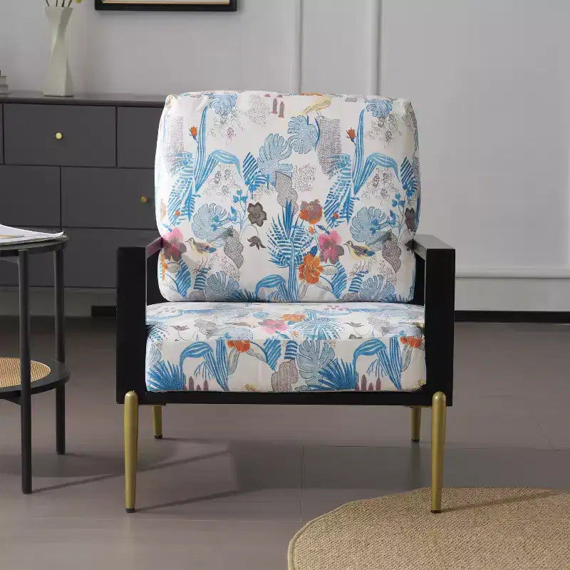 Fauteuil moderne du milieu du siècle en métal et bois d’hévéa, revêtement en velours