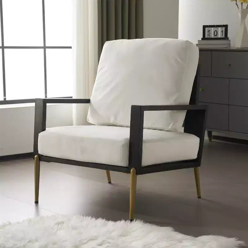 Fauteuil moderne du milieu du siècle en métal et bois d’hévéa, revêtement en velours