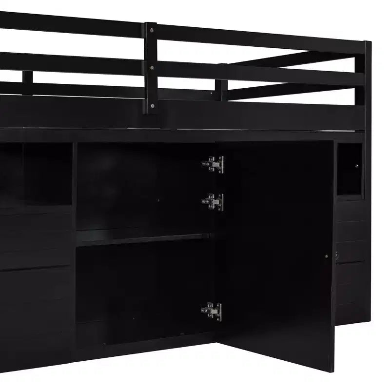 Lit mezzanine moderne pour lit simple, 81.8L x 40.8W, avec 4 tiroirs, armoire et étagères en dessous