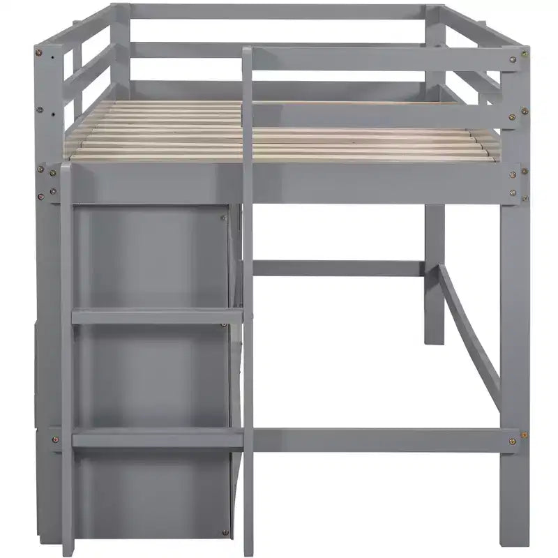 Lit mezzanine moderne pour lit simple, 81.8L x 40.8W, avec 4 tiroirs, armoire et étagères en dessous