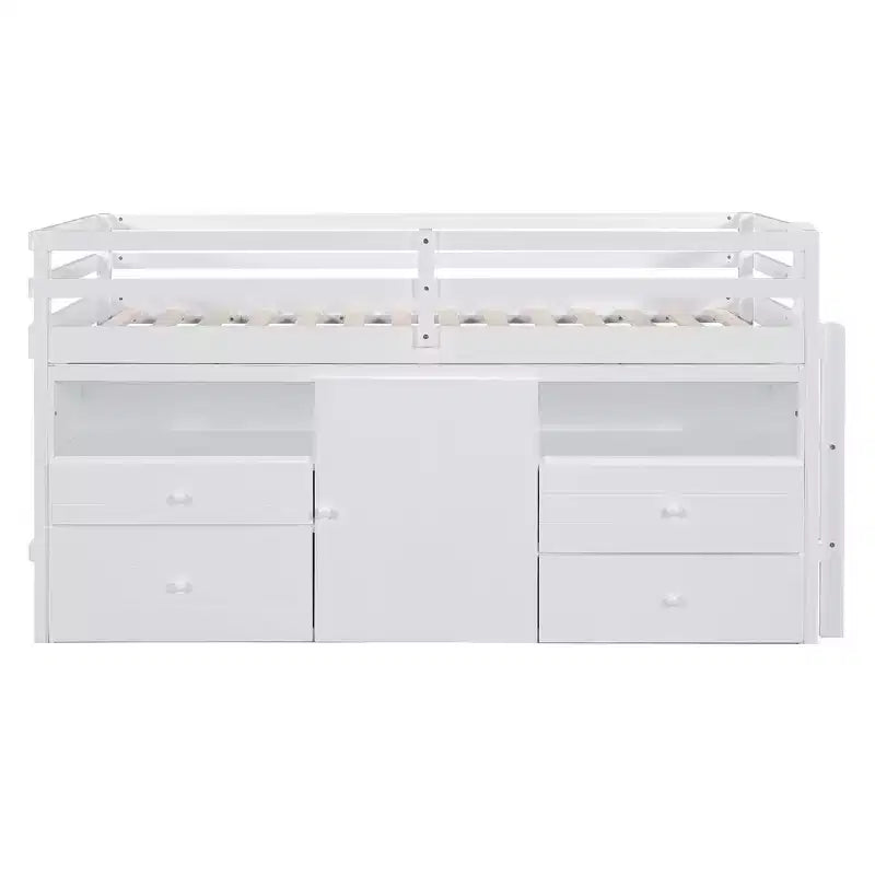 Lit mezzanine moderne pour lit simple, 81.8L x 40.8W, avec 4 tiroirs, armoire et étagères en dessous