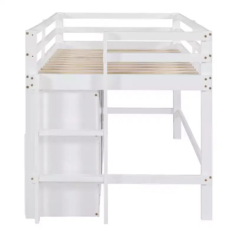 Lit mezzanine moderne pour lit simple, 81.8L x 40.8W, avec 4 tiroirs, armoire et étagères en dessous