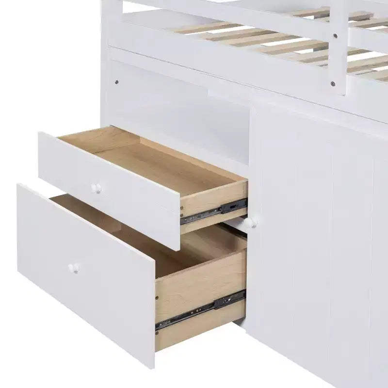 Lit mezzanine moderne pour lit simple, 81.8L x 40.8W, avec 4 tiroirs, armoire et étagères en dessous