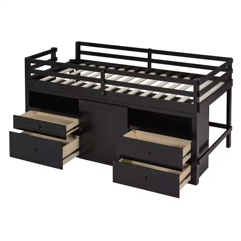 Lit mezzanine moderne pour lit simple, 81.8L x 40.8W, avec 4 tiroirs, armoire et étagères en dessous