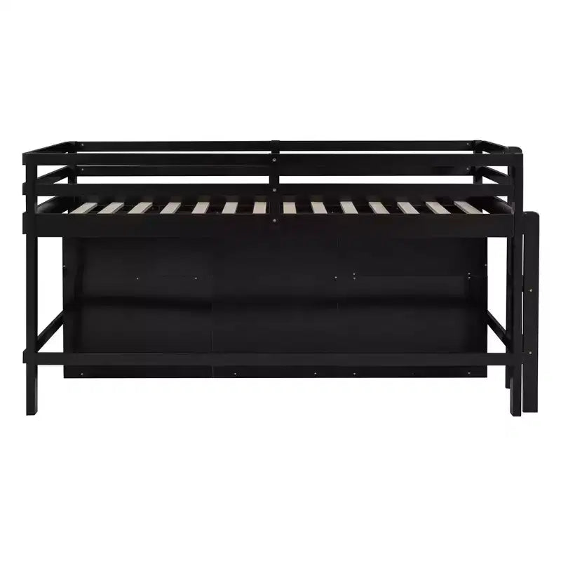 Lit mezzanine moderne pour lit simple, 81.8L x 40.8W, avec 4 tiroirs, armoire et étagères en dessous