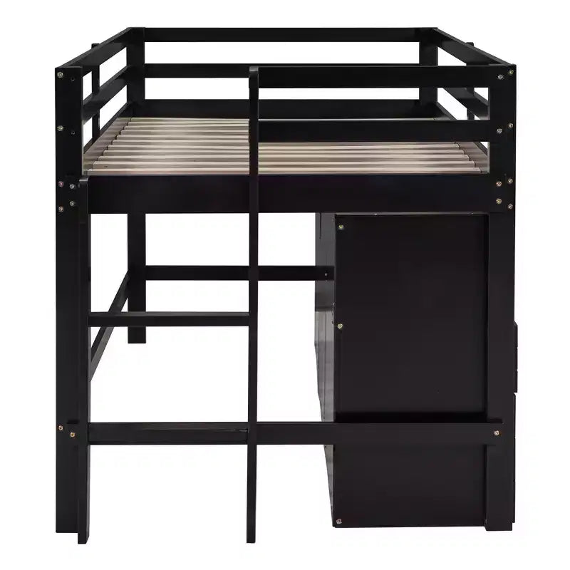 Lit mezzanine moderne pour lit simple, 81.8L x 40.8W, avec 4 tiroirs, armoire et étagères en dessous