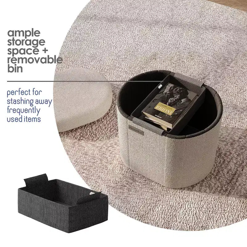 Banc de rangement pour chambre, au pied du lit, rangement ovale en tissu bouclé, grand pouf de rangement, banc d’entrée avec rangement