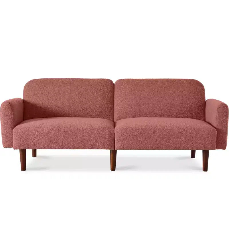 Geschwungenes, umwandelbares Futonbett, Bouclé-Stoff, geteilte Rückenlehne
