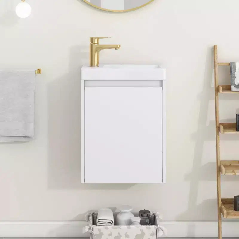 Combinación de tocador de baño de 16 con lavabo, gabinete con puertas de cierre suave, tocador flotante de pared con lavabo para baños pequeños