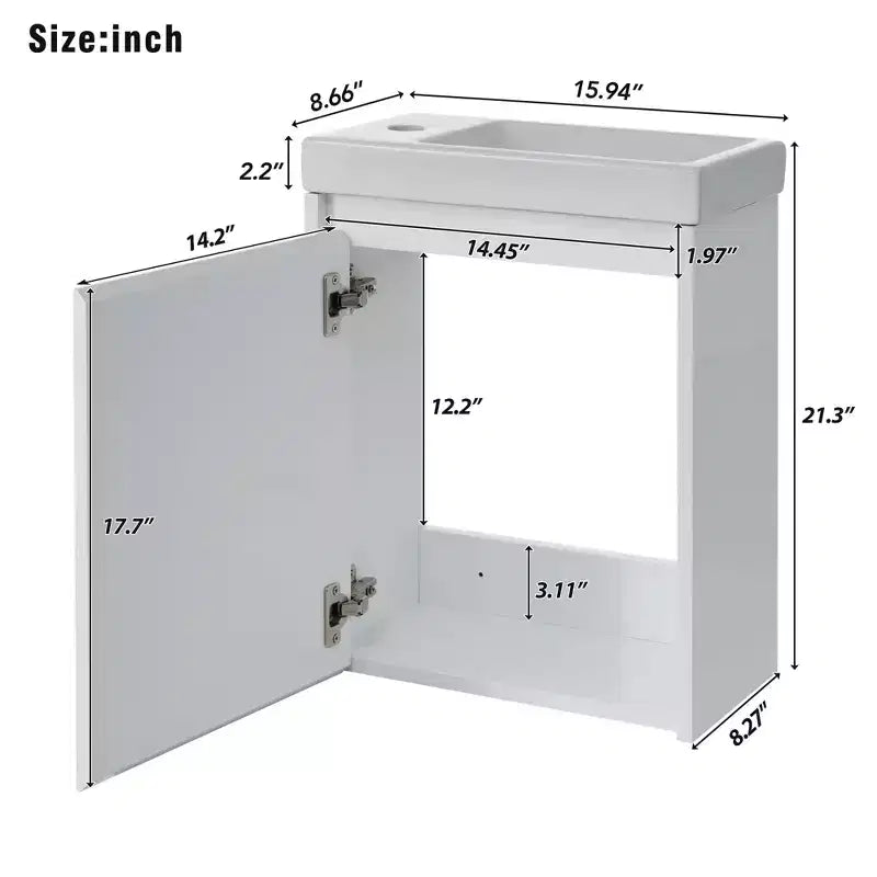 Combinación de tocador de baño de 16 con lavabo, gabinete con puertas de cierre suave, tocador flotante de pared con lavabo para baños pequeños