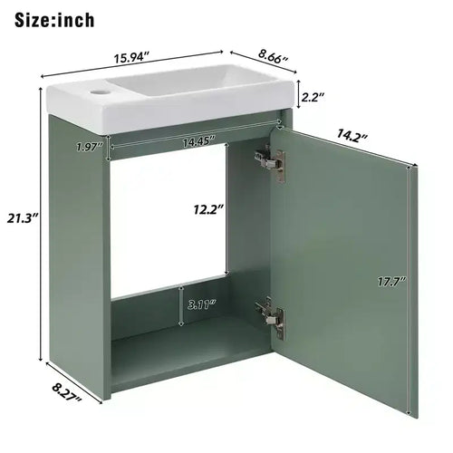 16 Badezimmer-Waschtisch mit Waschbecken, Waschtischunterschrank mit Türen und Soft-Close-Funktion, schwebender Badezimmerschrank mit Waschbecken für kleine Räume
