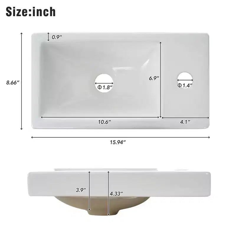 Combinación de tocador de baño de 16 con lavabo, gabinete con puertas de cierre suave, tocador flotante de pared con lavabo para baños pequeños
