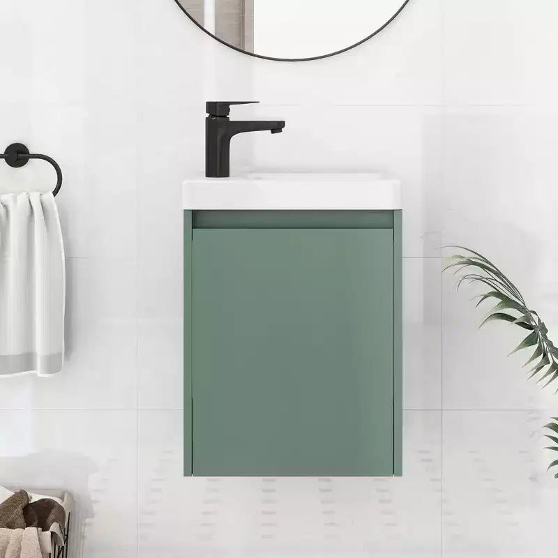 Combinación de tocador de baño de 16 con lavabo, gabinete con puertas de cierre suave, tocador flotante de pared con lavabo para baños pequeños