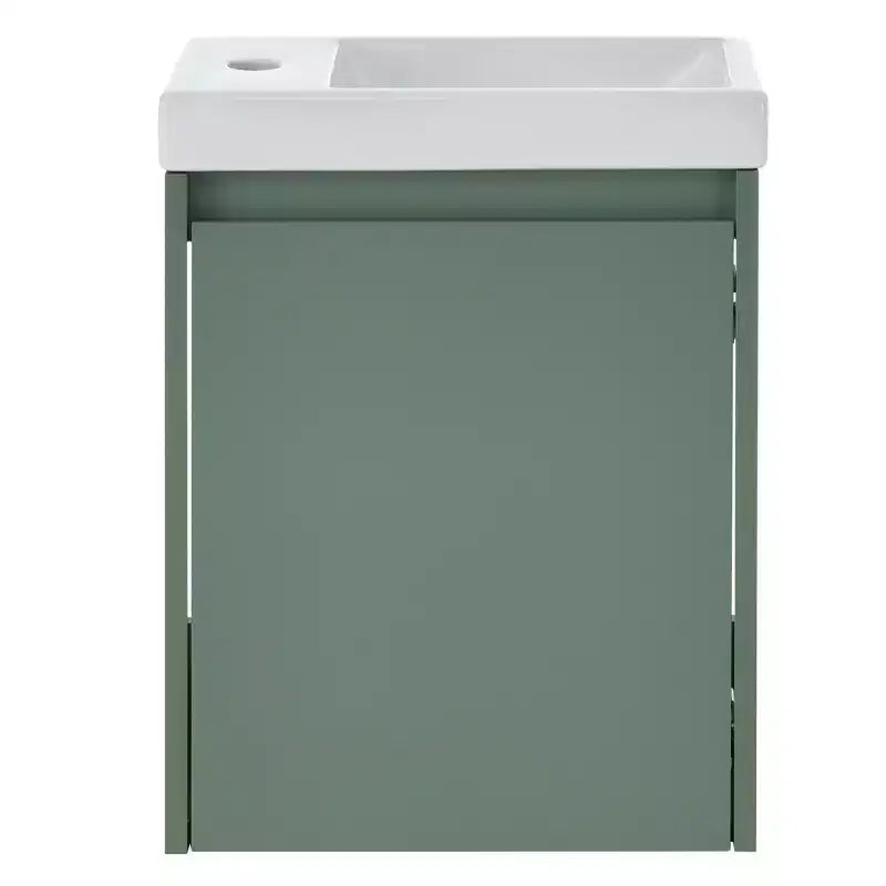 Combinación de tocador de baño de 16 con lavabo, gabinete con puertas de cierre suave, tocador flotante de pared con lavabo para baños pequeños