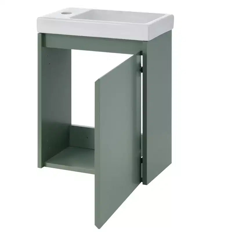 Combinación de tocador de baño de 16 con lavabo, gabinete con puertas de cierre suave, tocador flotante de pared con lavabo para baños pequeños