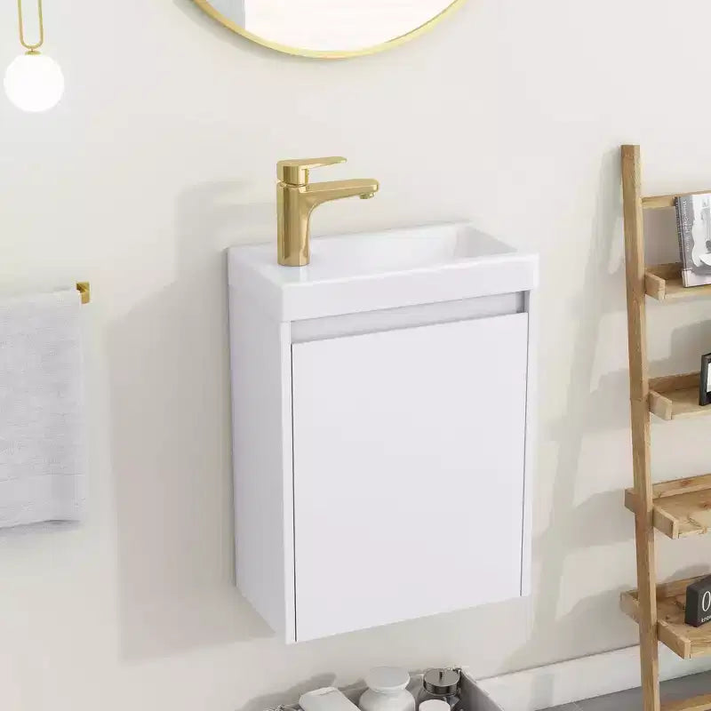 Meuble-lavabo de salle de bain de 16 avec lavabo, meuble avec portes à fermeture douce, meuble mural suspendu avec lavabo pour petit espace