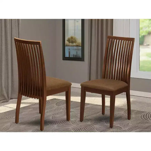 2 Esszimmerstühle mit Leinenstoff, Mahagoni-Finish