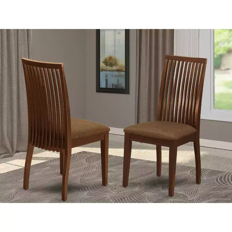 2 sillas de comedor con tela de lino y acabado caoba