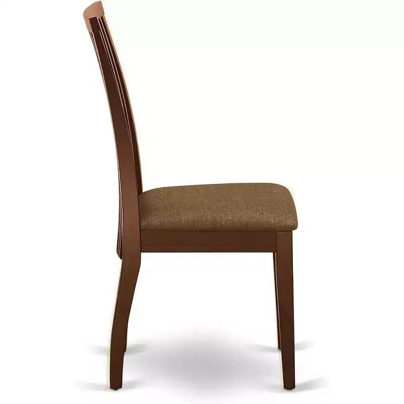 2 Esszimmerstühle mit Leinenstoff, Mahagoni-Finish