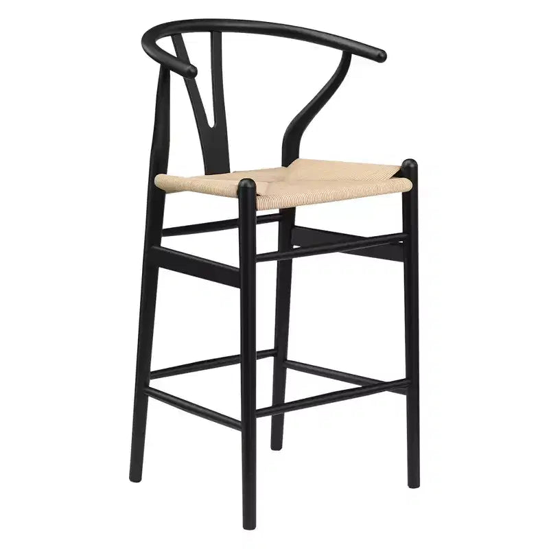 Tabouret de bar beige entièrement assemblé, tressage en forme de wishbone, moderne et robuste, pour îlot de cuisine