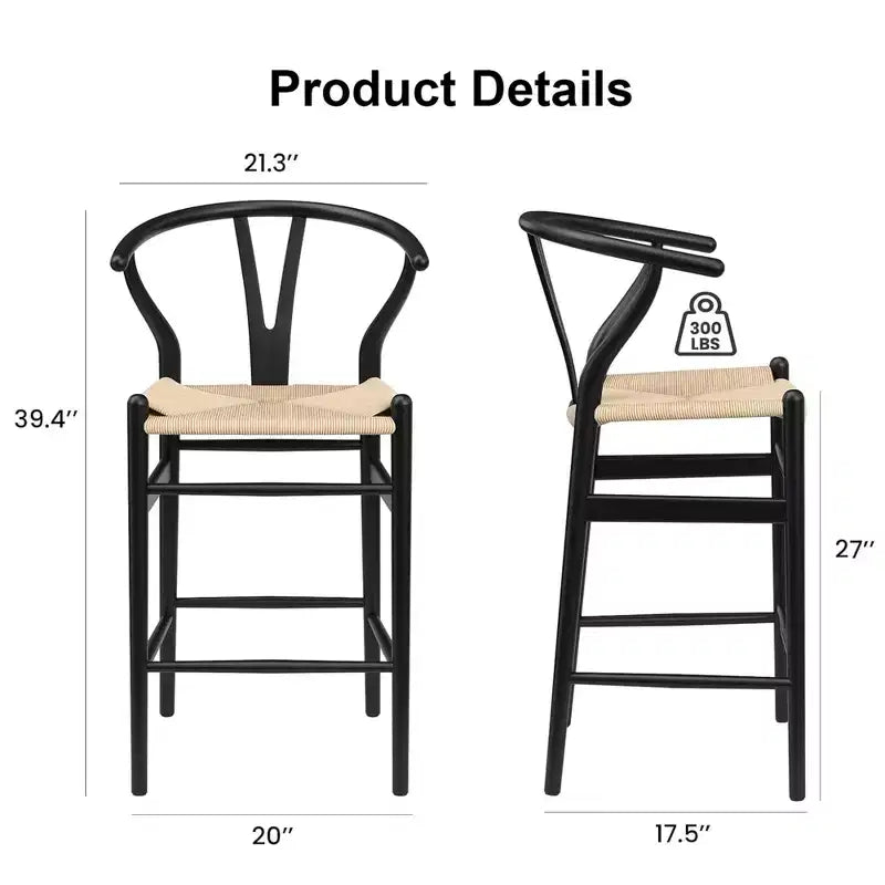 Taburete de bar tejido estilo wishbone, color beige, completamente ensamblado, moderno y resistente, para isla de cocina