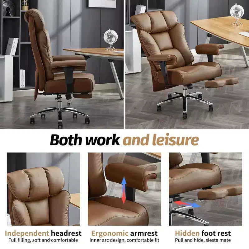 Chaise de bureau ergonomique Efomao, capacité de 450LBS, avec repose-pieds, fauteuil de direction à dossier haut en cuir PU avec soutien lombaire et accoudoirs réglables
