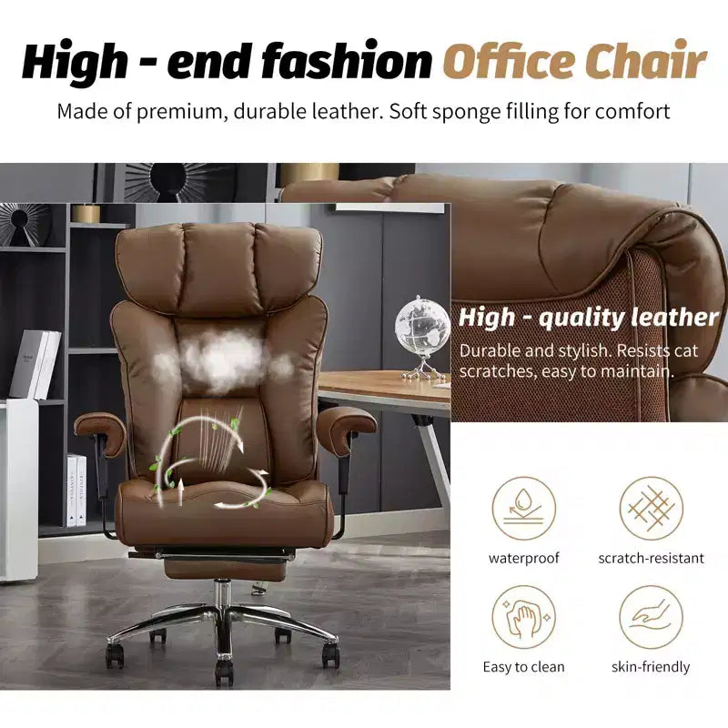 Chaise de bureau ergonomique Efomao, capacité de 450LBS, avec repose-pieds, fauteuil de direction à dossier haut en cuir PU avec soutien lombaire et accoudoirs réglables