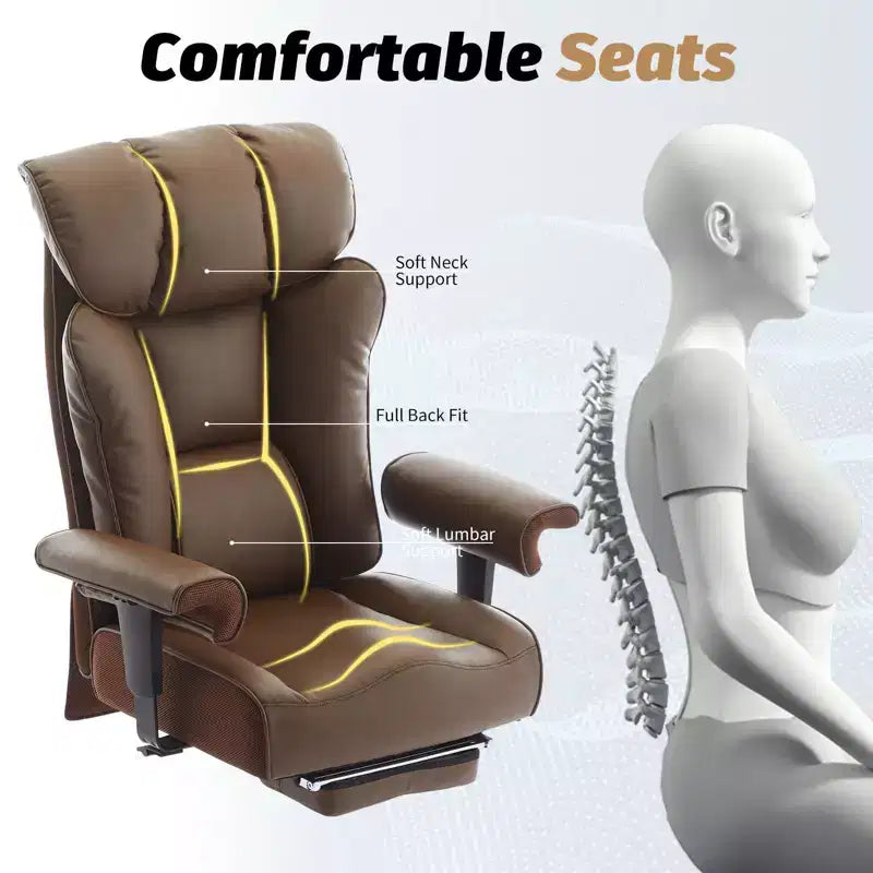 Chaise de bureau ergonomique Efomao, capacité de 450LBS, avec repose-pieds, fauteuil de direction à dossier haut en cuir PU avec soutien lombaire et accoudoirs réglables