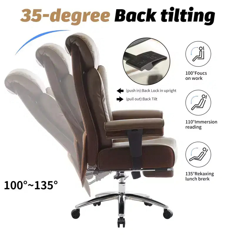 Chaise de bureau ergonomique Efomao, capacité de 450LBS, avec repose-pieds, fauteuil de direction à dossier haut en cuir PU avec soutien lombaire et accoudoirs réglables