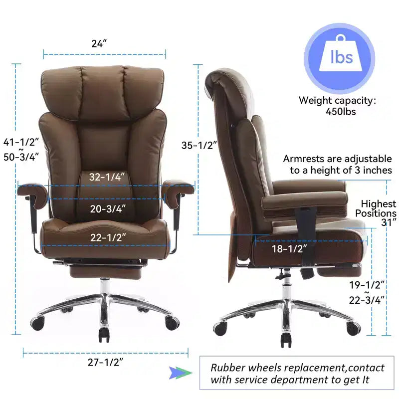 Chaise de bureau ergonomique Efomao, capacité de 450LBS, avec repose-pieds, fauteuil de direction à dossier haut en cuir PU avec soutien lombaire et accoudoirs réglables