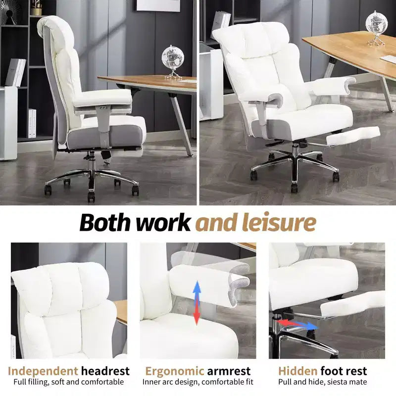 Chaise de bureau ergonomique Efomao, capacité de 450LBS, avec repose-pieds, fauteuil de direction à dossier haut en cuir PU avec soutien lombaire et accoudoirs réglables