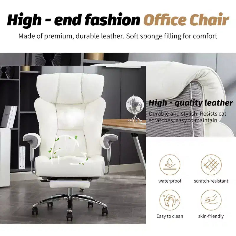 Chaise de bureau ergonomique Efomao, capacité de 450LBS, avec repose-pieds, fauteuil de direction à dossier haut en cuir PU avec soutien lombaire et accoudoirs réglables