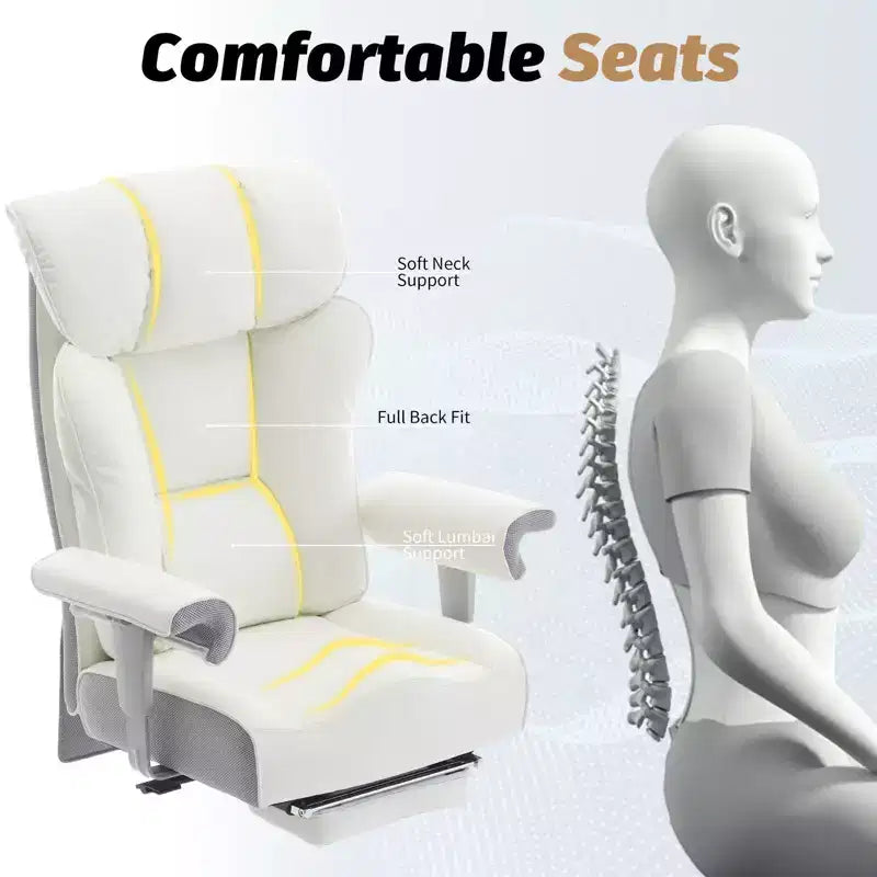Chaise de bureau ergonomique Efomao, capacité de 450LBS, avec repose-pieds, fauteuil de direction à dossier haut en cuir PU avec soutien lombaire et accoudoirs réglables