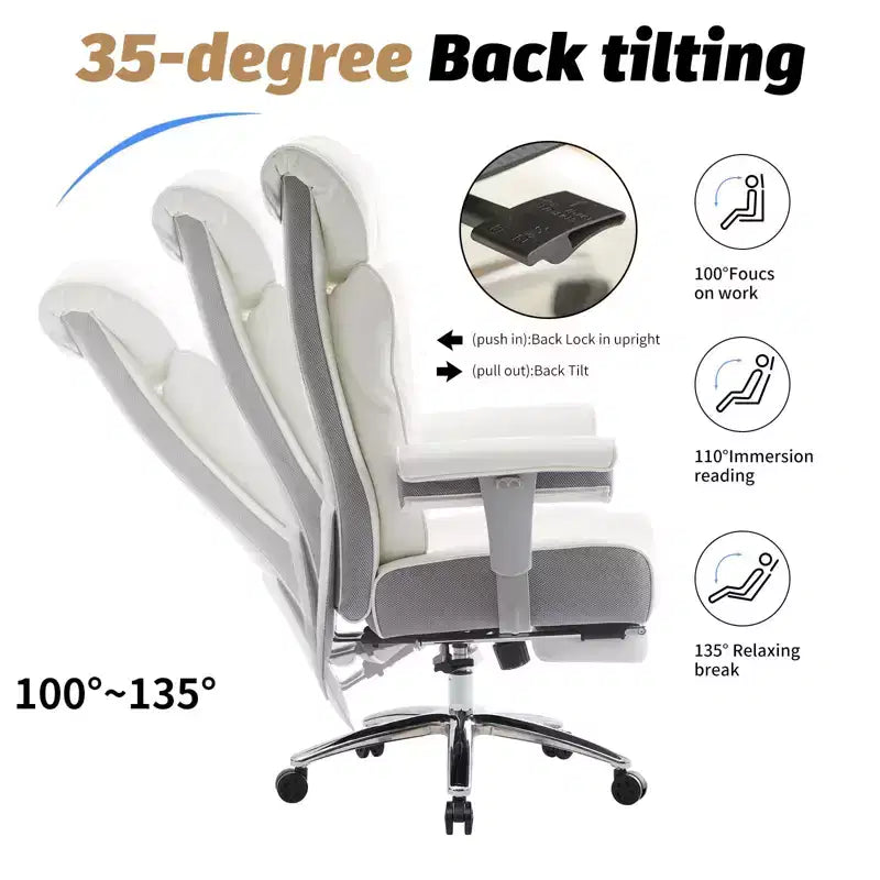 Chaise de bureau ergonomique Efomao, capacité de 450LBS, avec repose-pieds, fauteuil de direction à dossier haut en cuir PU avec soutien lombaire et accoudoirs réglables