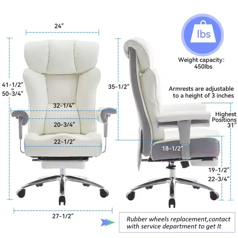 Chaise de bureau ergonomique Efomao, capacité de 450LBS, avec repose-pieds, fauteuil de direction à dossier haut en cuir PU avec soutien lombaire et accoudoirs réglables