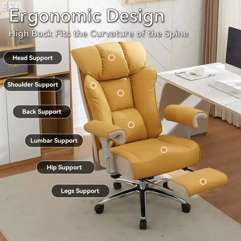 Chaise de bureau ergonomique Efomao, capacité de 450LBS, avec repose-pieds, fauteuil de direction à dossier haut en cuir PU avec soutien lombaire et accoudoirs réglables