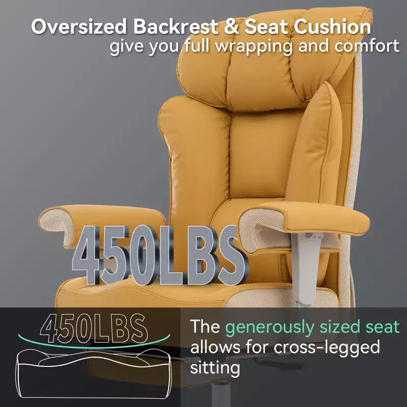 Chaise de bureau ergonomique Efomao, capacité de 450LBS, avec repose-pieds, fauteuil de direction à dossier haut en cuir PU avec soutien lombaire et accoudoirs réglables
