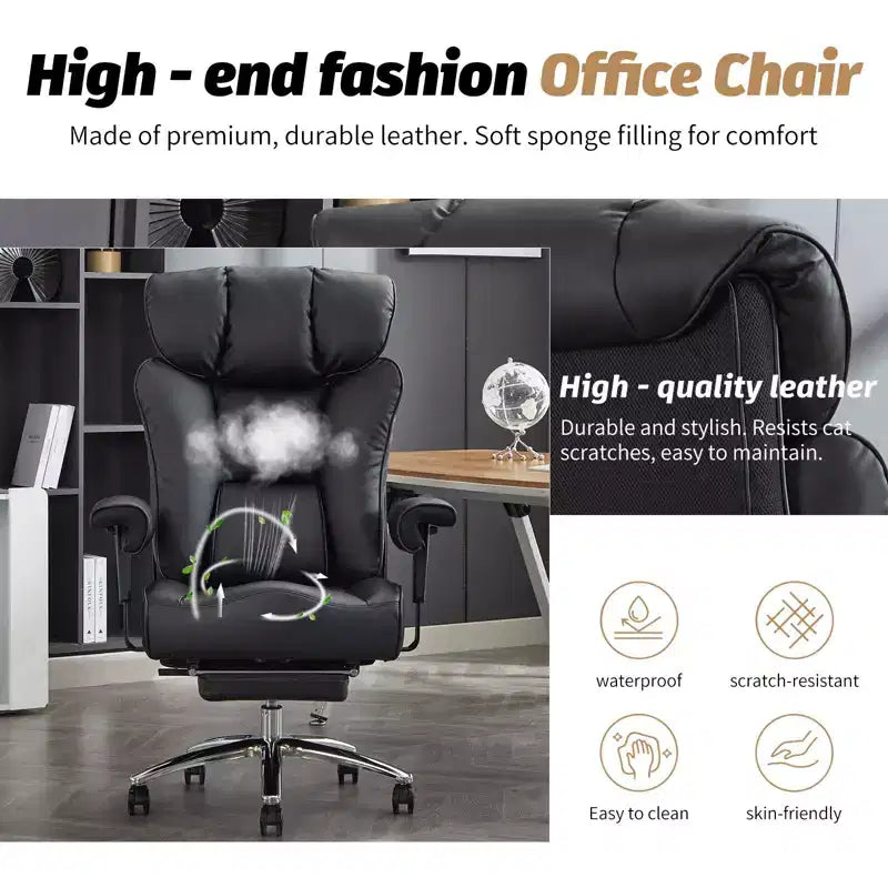 Chaise de bureau ergonomique Efomao, capacité de 450LBS, avec repose-pieds, fauteuil de direction à dossier haut en cuir PU avec soutien lombaire et accoudoirs réglables