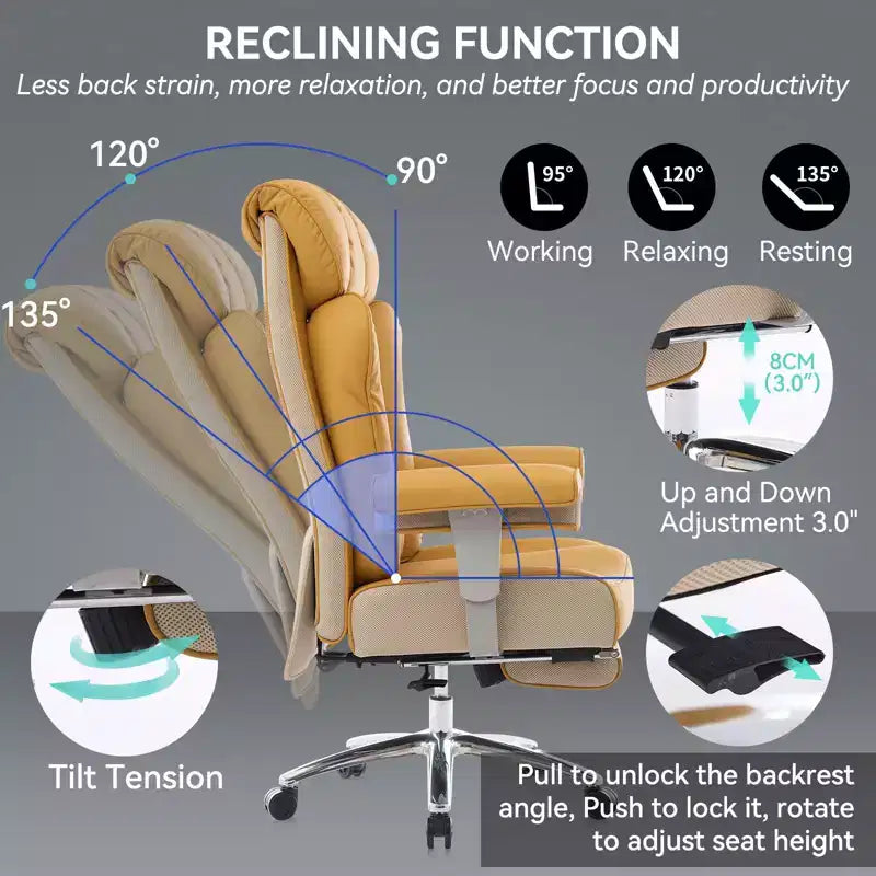 Chaise de bureau ergonomique Efomao, capacité de 450LBS, avec repose-pieds, fauteuil de direction à dossier haut en cuir PU avec soutien lombaire et accoudoirs réglables