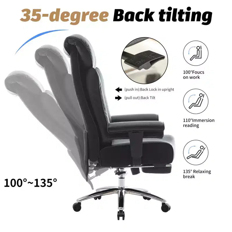 Chaise de bureau ergonomique Efomao, capacité de 450LBS, avec repose-pieds, fauteuil de direction à dossier haut en cuir PU avec soutien lombaire et accoudoirs réglables