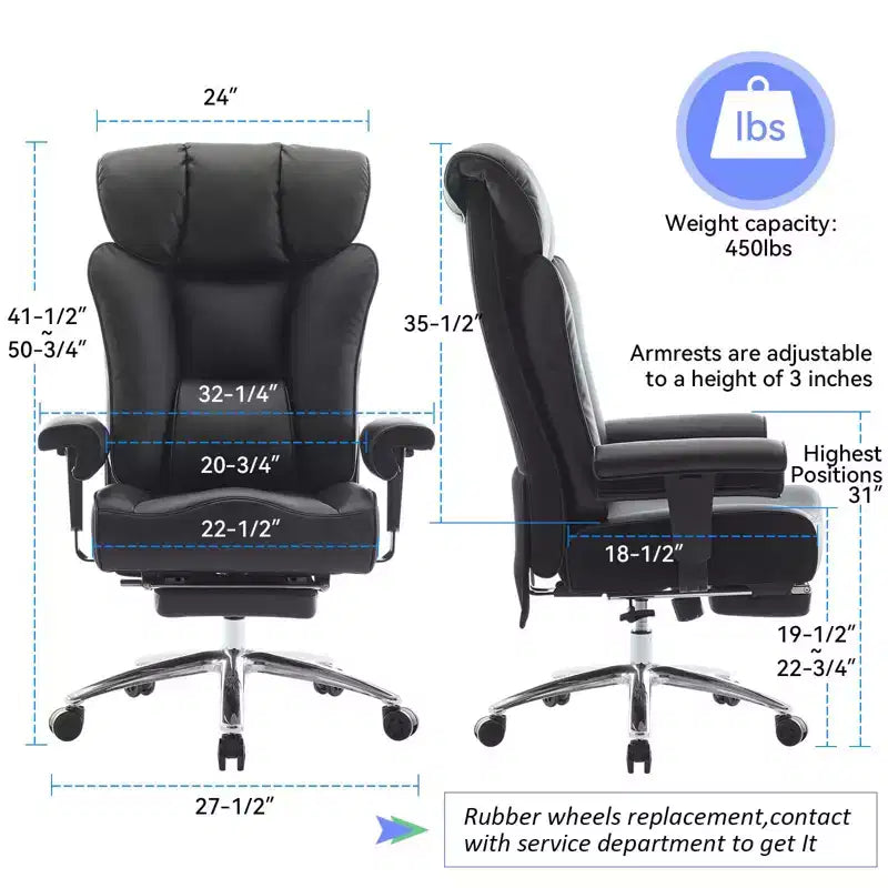 Chaise de bureau ergonomique Efomao, capacité de 450LBS, avec repose-pieds, fauteuil de direction à dossier haut en cuir PU avec soutien lombaire et accoudoirs réglables