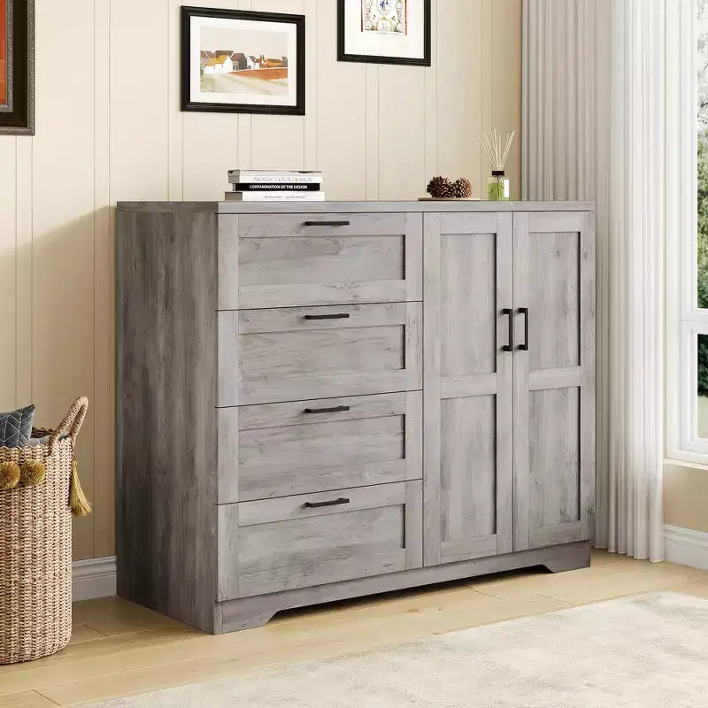 Commode en bois de 43.3 H avec espace de rangement, armoire-penderie avec 4 tiroirs et 2 portes