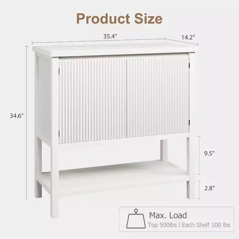 Schmale Sofatische mit Stauraum, Konsolentisch mit 2 Türen, modernes Sideboard mit Ablagefläche, Kaffeebar fürs Wohnzimmer oder Büro, Weiß