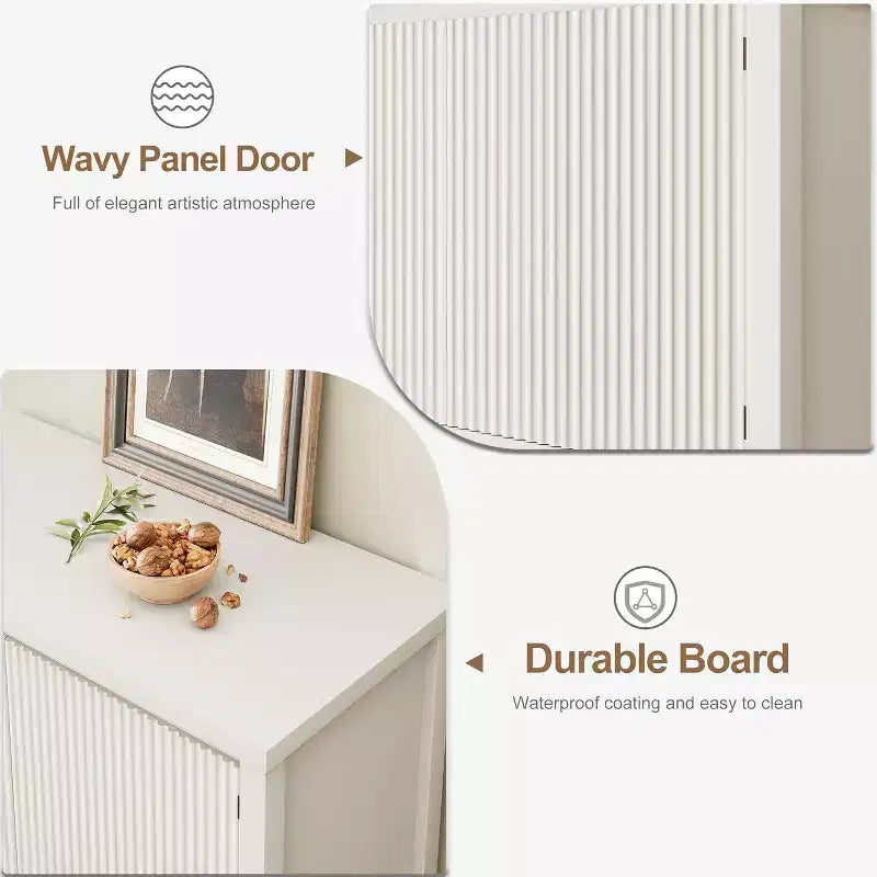 Schmale Sofatische mit Stauraum, Konsolentisch mit 2 Türen, modernes Sideboard mit Ablagefläche, Kaffeebar fürs Wohnzimmer oder Büro, Weiß