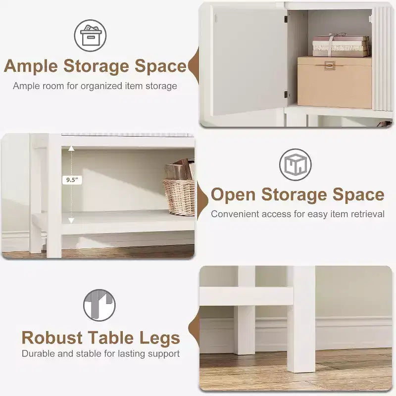 Schmale Sofatische mit Stauraum, Konsolentisch mit 2 Türen, modernes Sideboard mit Ablagefläche, Kaffeebar fürs Wohnzimmer oder Büro, Weiß