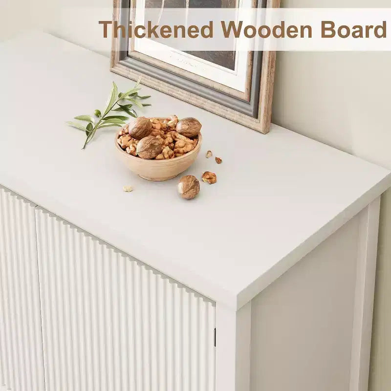 Schmale Sofatische mit Stauraum, Konsolentisch mit 2 Türen, modernes Sideboard mit Ablagefläche, Kaffeebar fürs Wohnzimmer oder Büro, Weiß