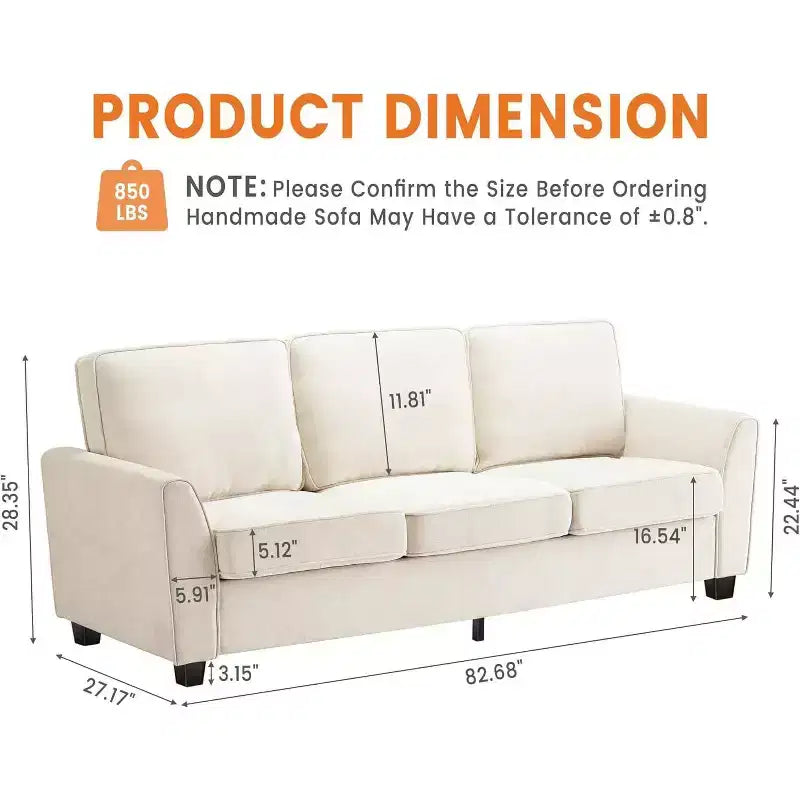 Canapé 3 places surdimensionné moderne en chenille de 83 pouces, assise profonde et confortable, canapé-lit deux places, canapé nuage douillet et lavable pour bureau à domicile ou appartement