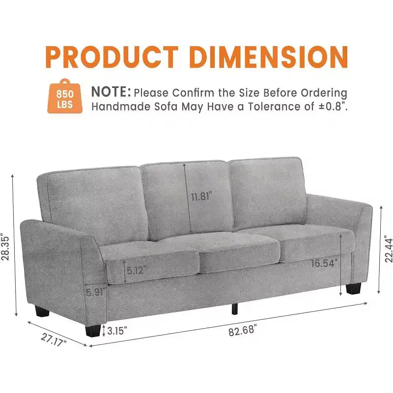 Canapé 3 places surdimensionné moderne en chenille de 83 pouces, assise profonde et confortable, canapé-lit deux places, canapé nuage douillet et lavable pour bureau à domicile ou appartement
