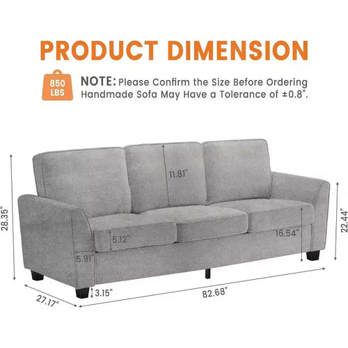 Sofá moderno extragrande de chenilla para 3 personas, de 83 pulgadas, sofá cómodo con asiento profundo, sofá de dos plazas para descansar, sofá acogedor y lavable con forma de nube para oficina en casa o apartamento
