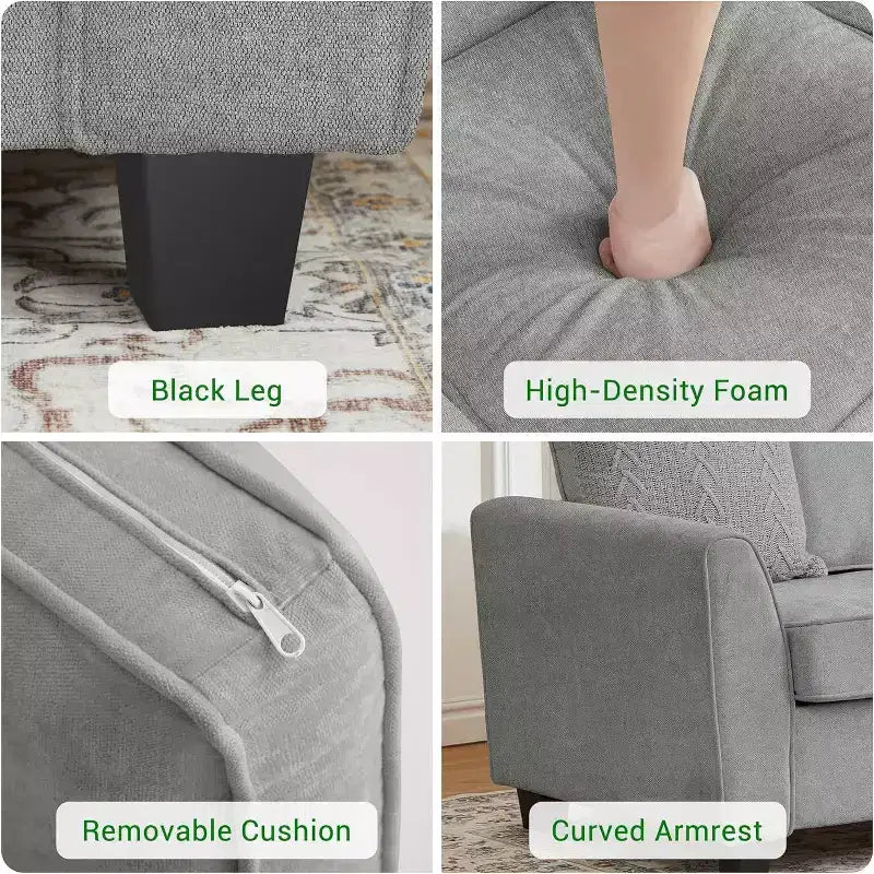 Canapé 3 places surdimensionné moderne en chenille de 83 pouces, assise profonde et confortable, canapé-lit deux places, canapé nuage douillet et lavable pour bureau à domicile ou appartement